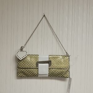 Roberta Gandolfi Polka Dot Clutch with Chain Strap, New With Tags. Leather